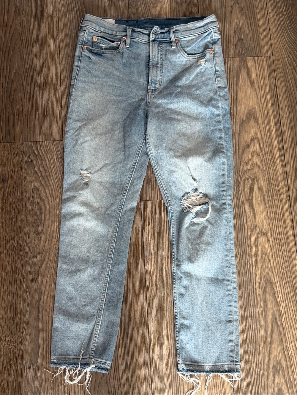 GAP Light Blue Straight Leg Jeans with Distressed Knees